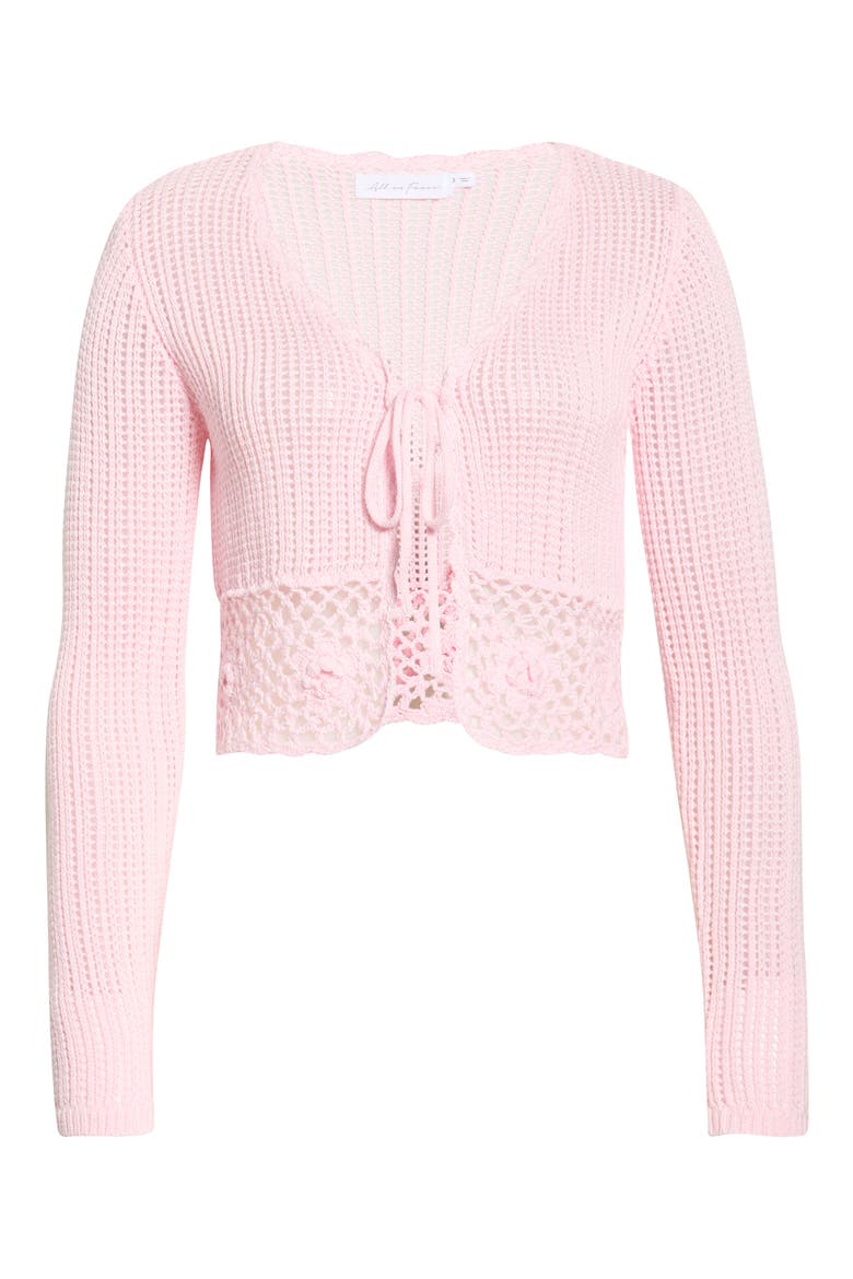 Crochet Detail Tie Front Sweater, Alternate, color, LIGHT PINK