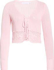 All in Favor Crochet Detail Tie Front Sweater