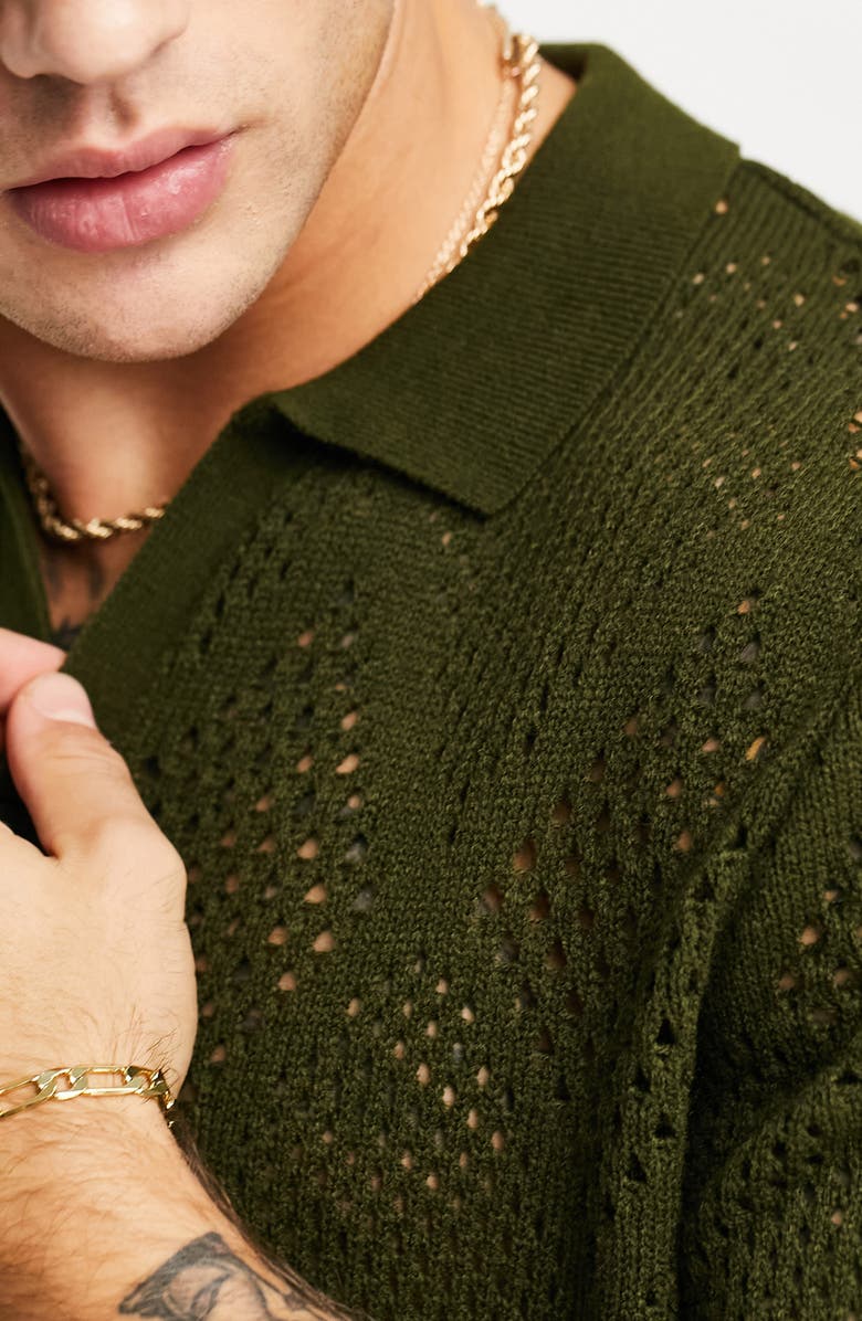 ASOS DESIGN Openwork Notch Neck Polo, Alternate, color, 