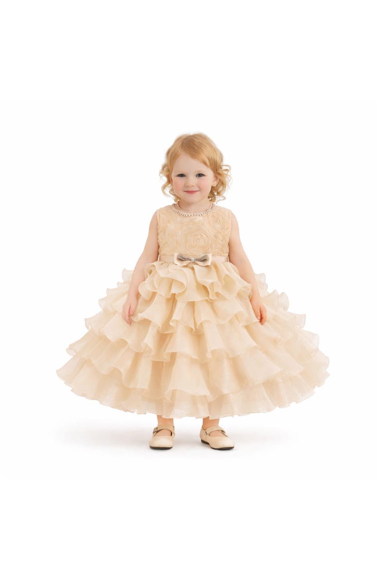 Tulleen Cream Floral Ruffle Occasion Dress, Alternate, color, Cream
