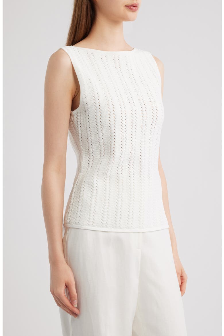 Pointelle Rib Knit Boat Neck Tank, Alternate, color, WHITE - 100