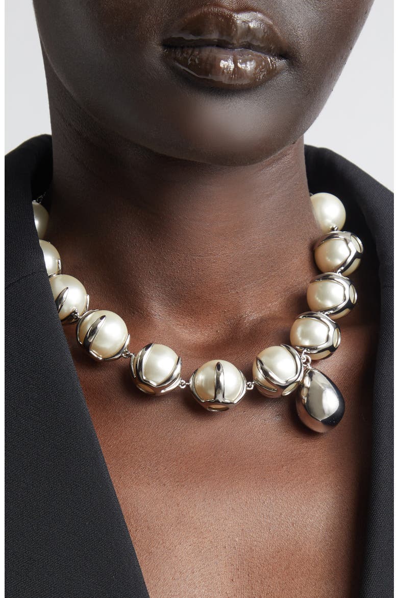 Spiky Faux Pearl Necklace, Alternate, color, WHITE/ SILVERY