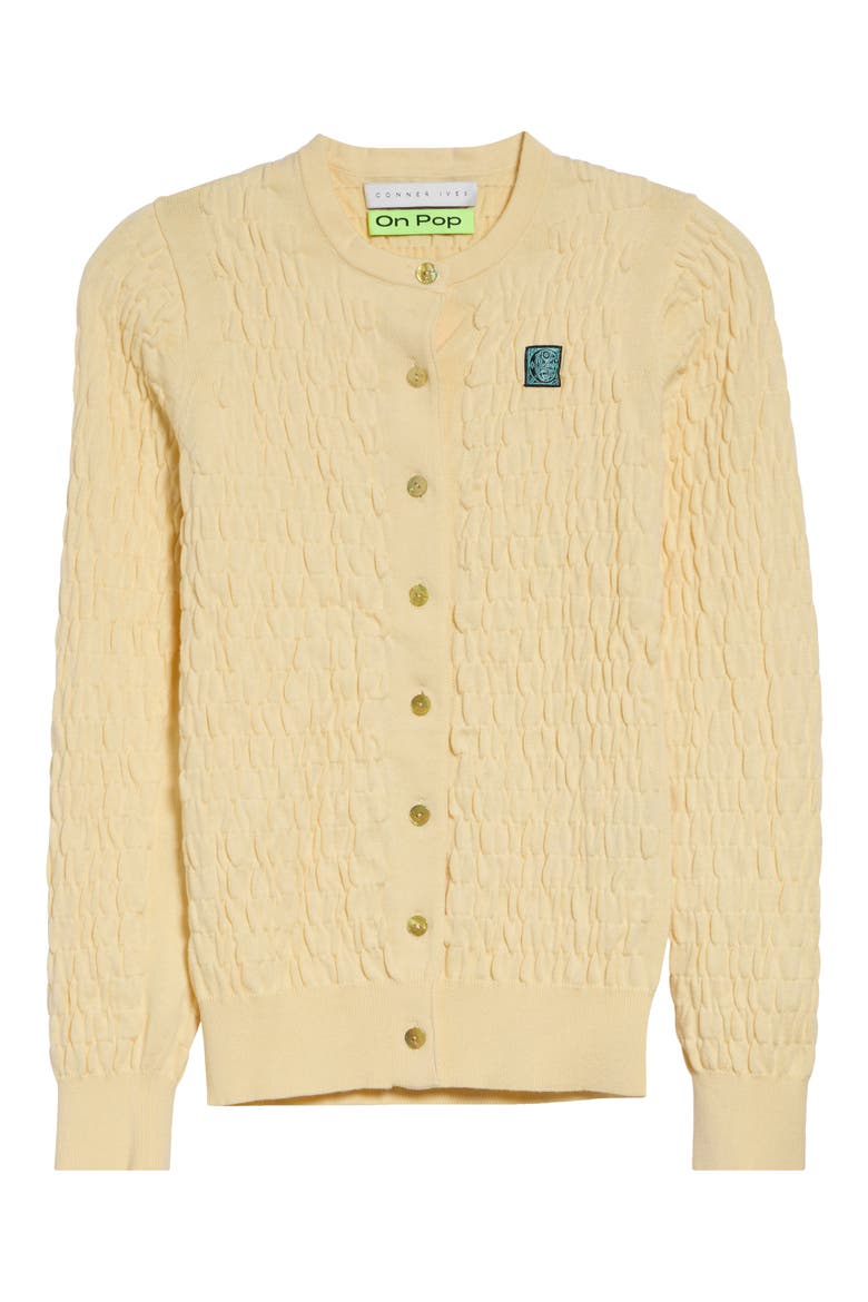 The Shirred Knit Cotton & Cashmere Cardigan, Alternate, color, LEMON