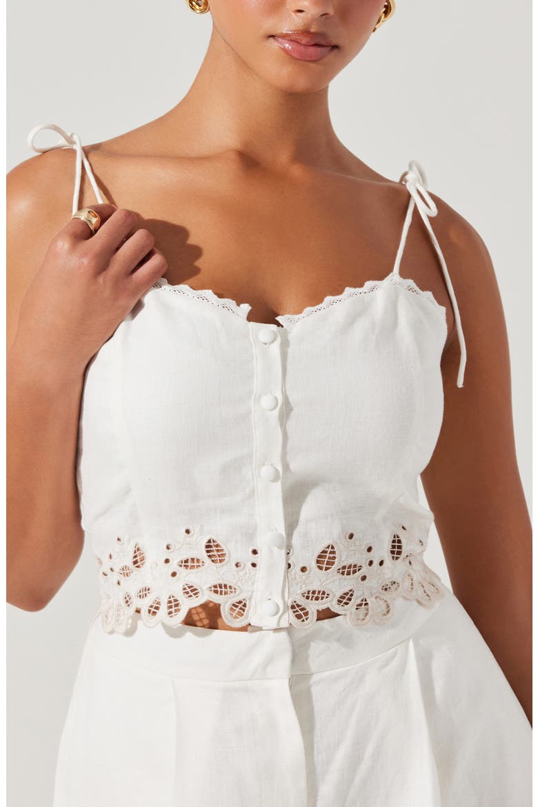 Kiya Eyelet Hem Linen Camisole, Alternate, color, WHITE