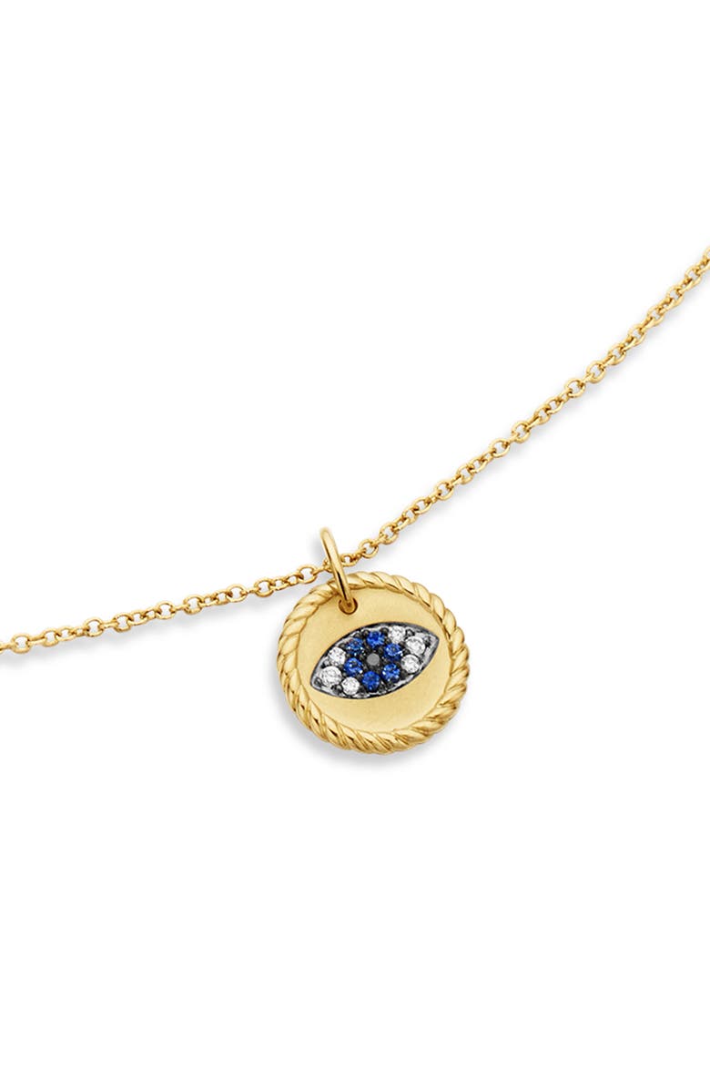 David Yurman Cable Collectibles 18K Yellow Gold & Diamond Evil Eye Necklace, 11mm, Alternate, color, Gold