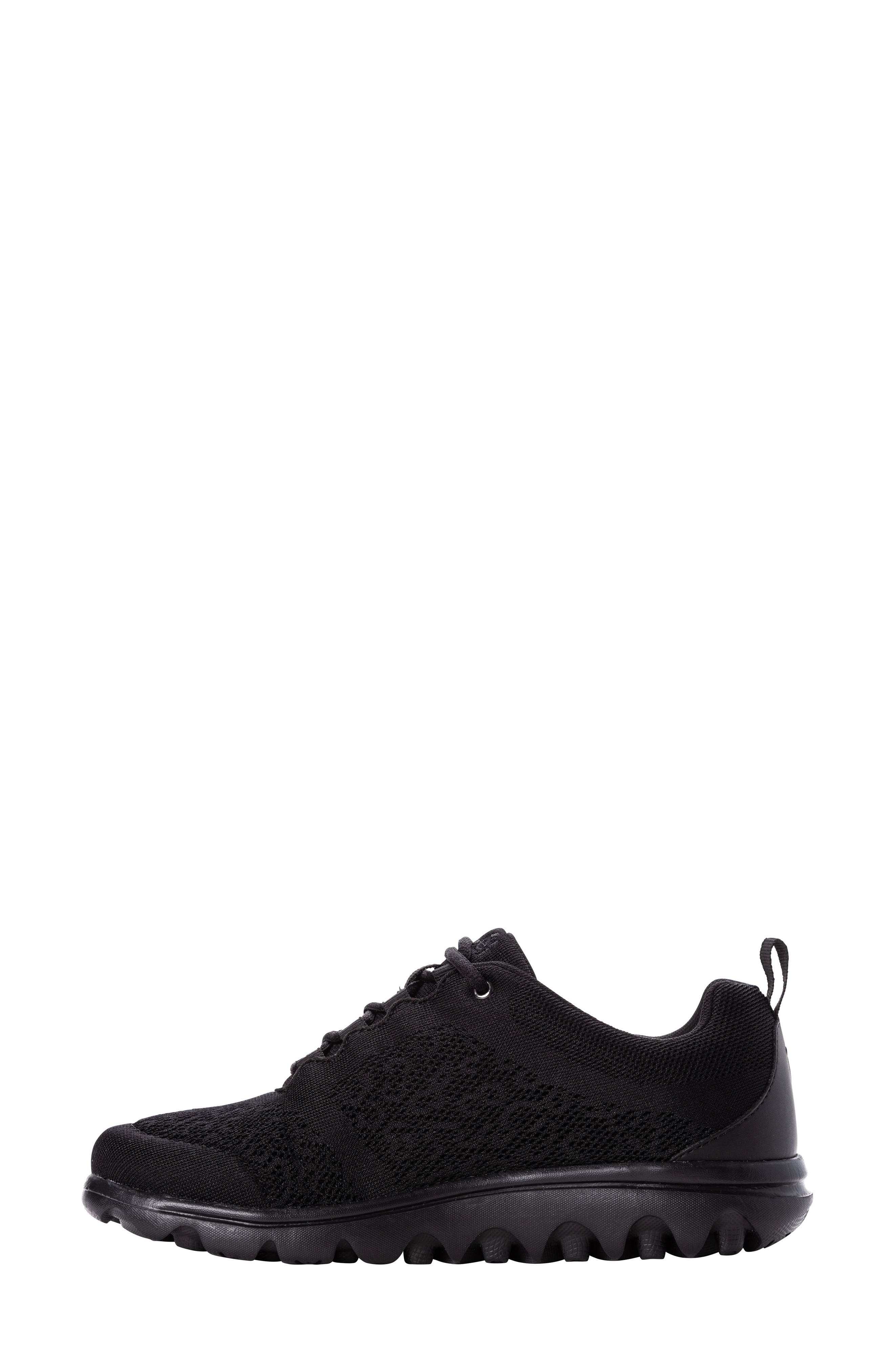 Propét TravelActiv Knit Lace-Up Sneaker, Alternate, color, All Black Fabric