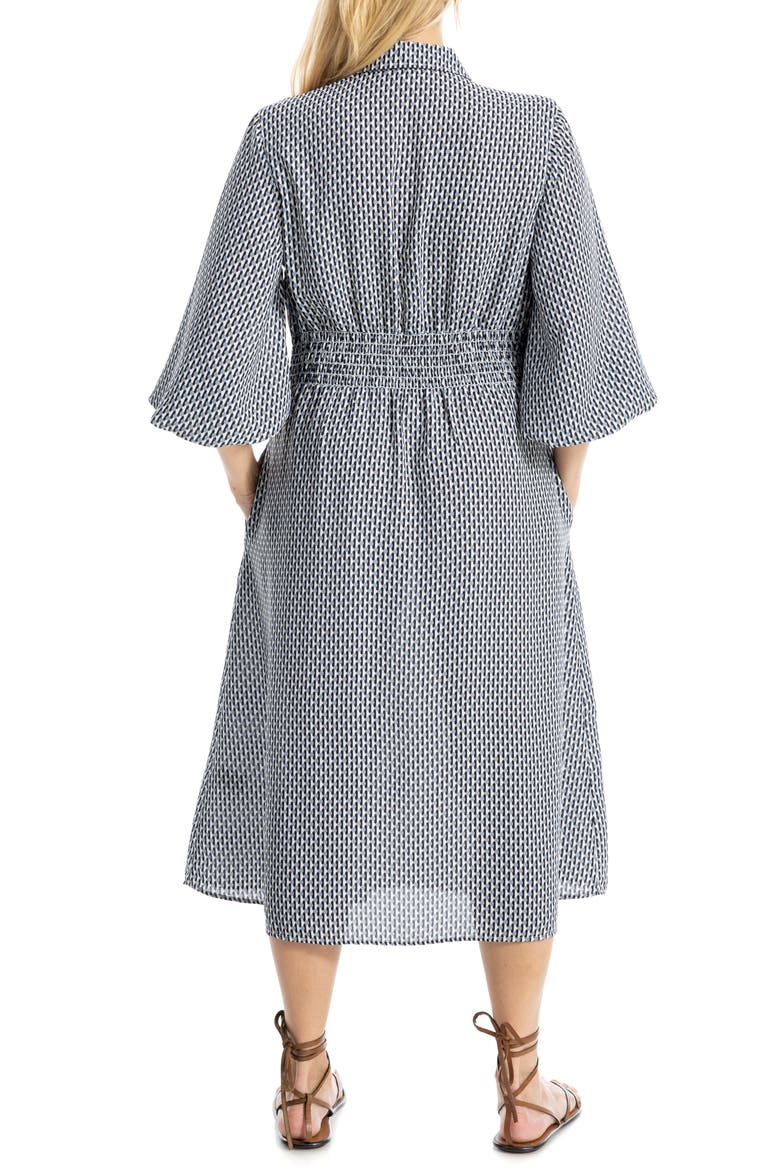 Balloon Sleeve Midi Shirtdress, Alternate, color, BLACK/BLUE