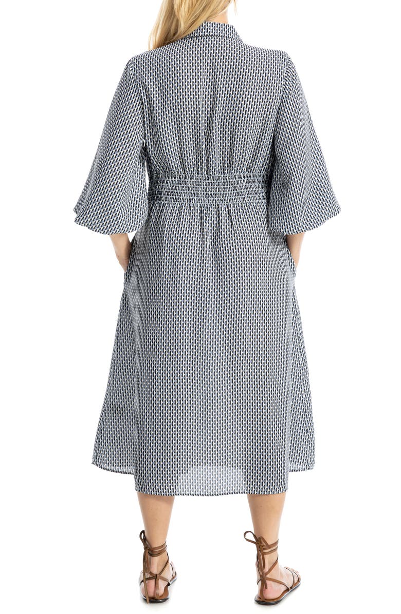 MAX STUDIO Balloon Sleeve Midi Shirtdress, Alternate, color, Black/Blue