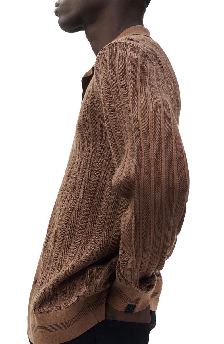 rag & bone Harvey Long Sleeve Knit Button-Up Shirt, Alternate, color, Coffee