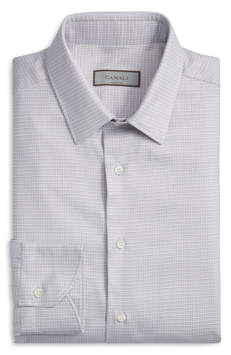Canali Regular Fit Microcheck Dress Shirt, Main, color, Grey