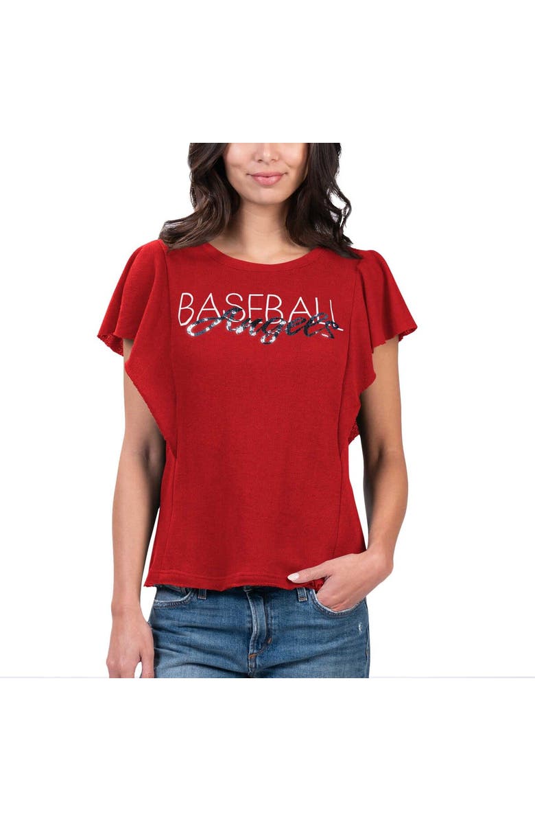 G-III 4HER BY CARL BANKS Women's G-III 4Her by Carl Banks Red Los Angeles Angels Crowd Wave T-Shirt, Main, color, Red