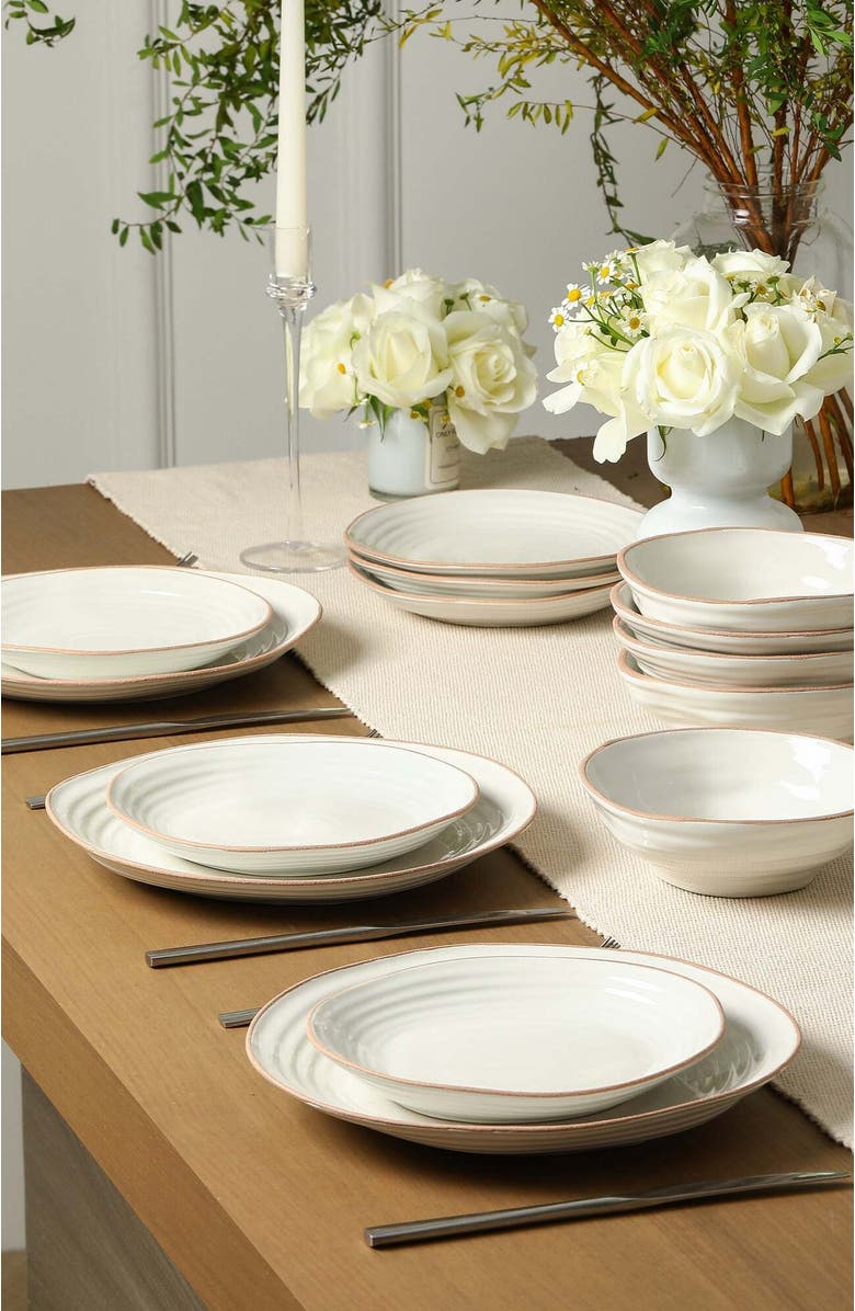 Stone Lain Nami Stoneware 12-Piece Dinnerware Set, Alternate, color, White