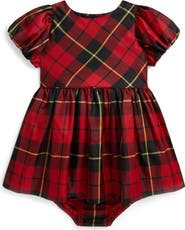 Ralph Lauren Plaid Puff Sleeve Taffeta Party Dress & Bloomers Set