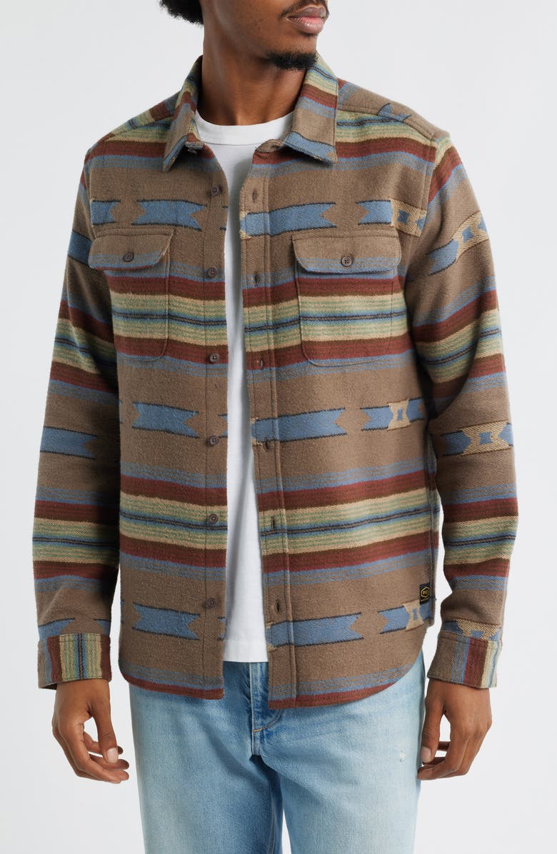 RVCA Dayshift Blanket Stripe Flannel Button-Up Shirt, Main, color, Mushroom
