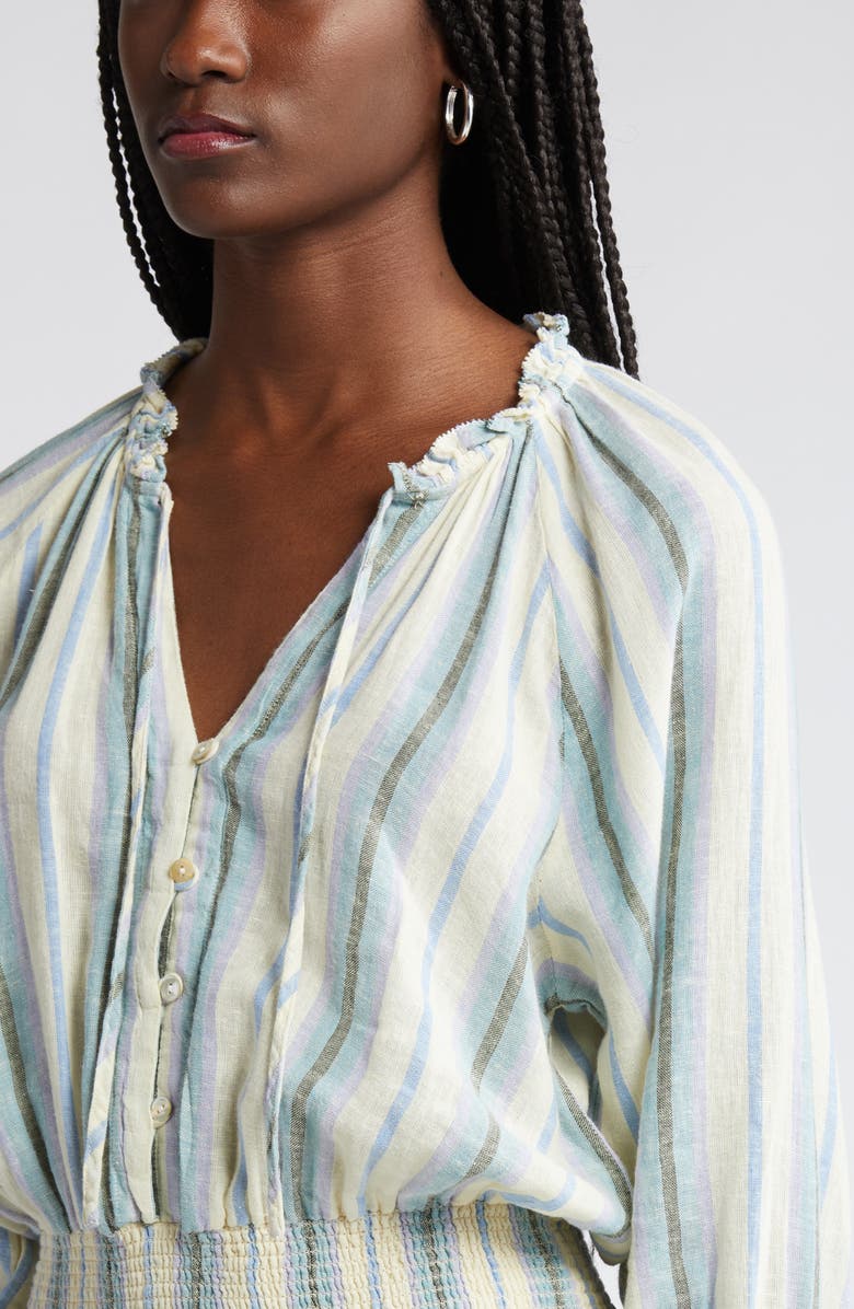 Rails Crystal Stripe Smocked Waist Linen Blend Blouson Dress, Alternate, color,