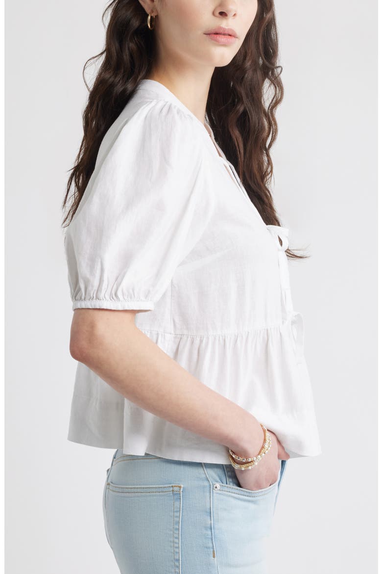 Linen Blend Tie Front Peplum Top, Alternate, color, WHITE