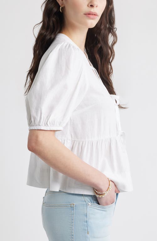 Caslonr Caslon(r) Linen Blend Tie Front Peplum Top