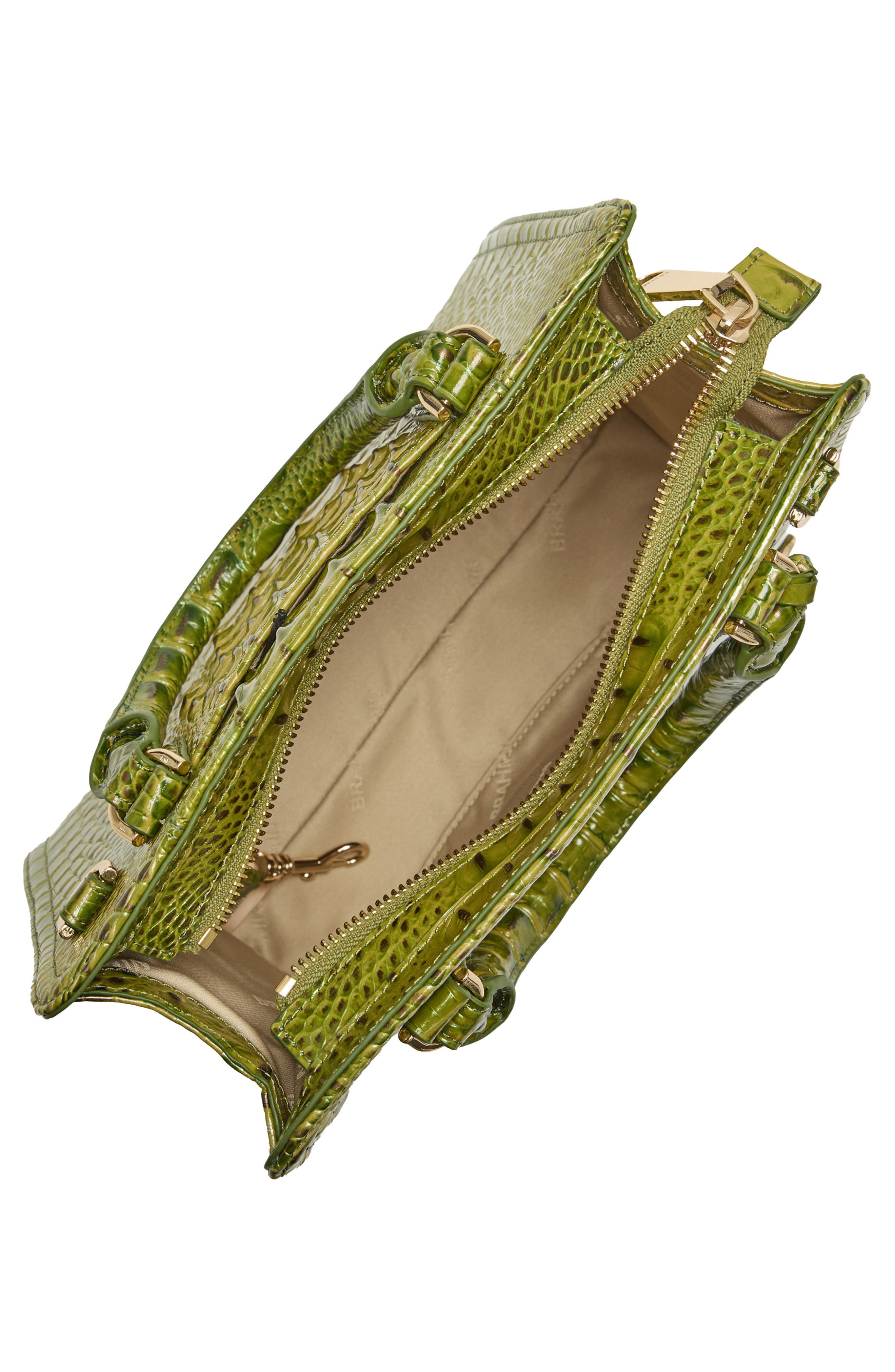 Brahmin Cami Croc Embossed Leather Satchel, Alternate, color, Olive