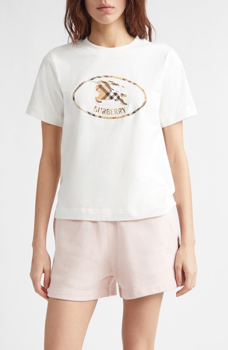 Burberry Frankie Embroidered EKD Stamp Cotton T-Shirt, Main, color, Chalk