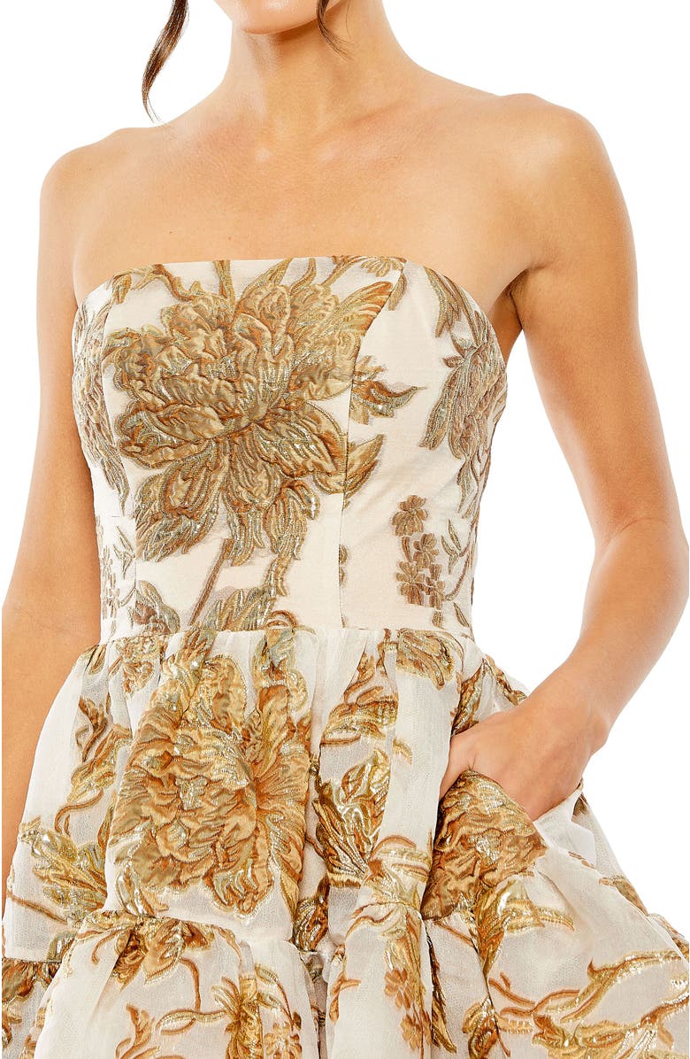 Mac Duggal Metallic Brocade Strapless Mini Dress with Pockets, Alternate, color, Bronze