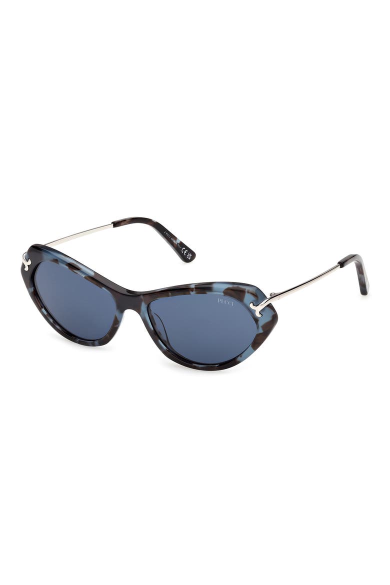 56mm Geometric Sunglasses, Alternate, color, BLUE HAVANA / FISHTAIL LOGO