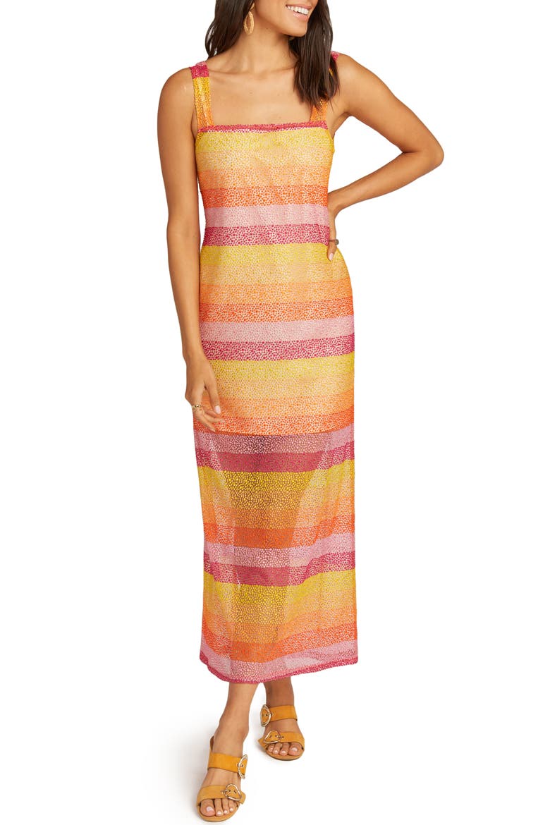 Harlowe Velvet Burnout Stripe Maxi Dress, Main, color, FIESTA SUNSET STRIPE