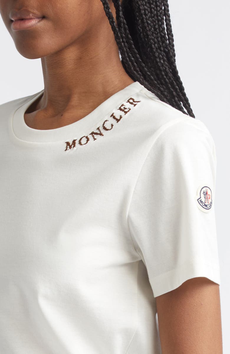 Moncler Logo Embroidered Cotton T-Shirt, Alternate, color, White
