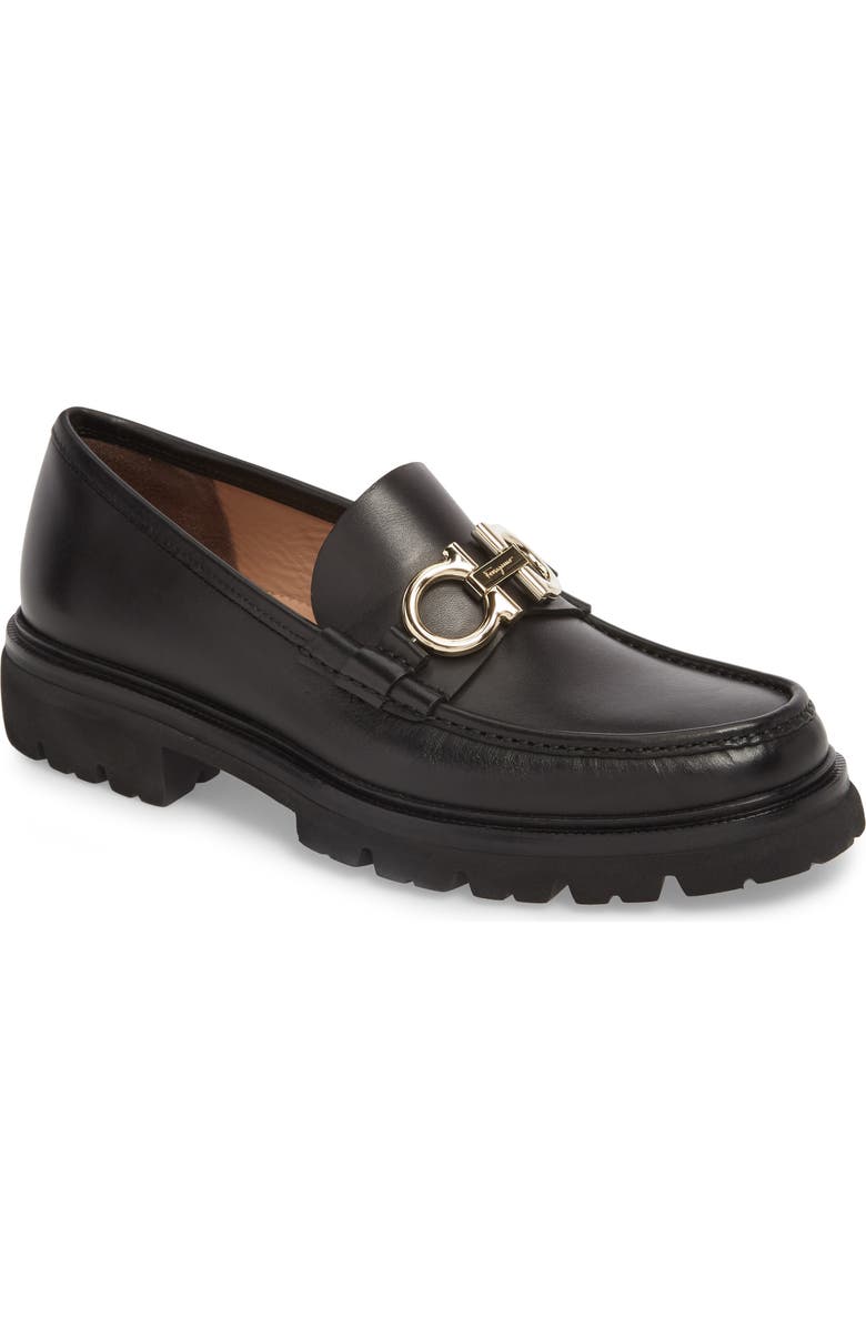 FERRAGAMO Bleecker Reversible Bit Lugged Loafer, Main, color, Nero Leather