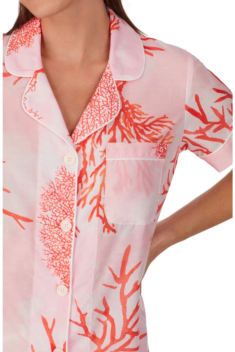 Print Cotton & Silk Short Pajamas, Alternate, color, SEA CORAL
