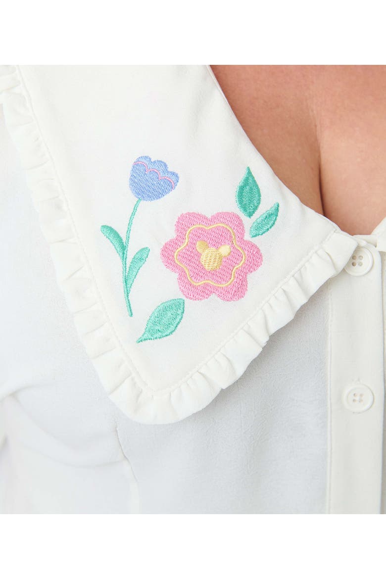 Plus Size Short Sleeve Oversized Collar Blouse, Alternate, color, White W/Floral Embroidery
