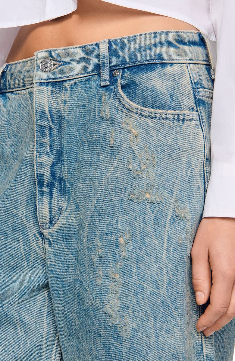 SANDRO Distressed denim Bermuda shorts, Alternate, color, Blue Jean