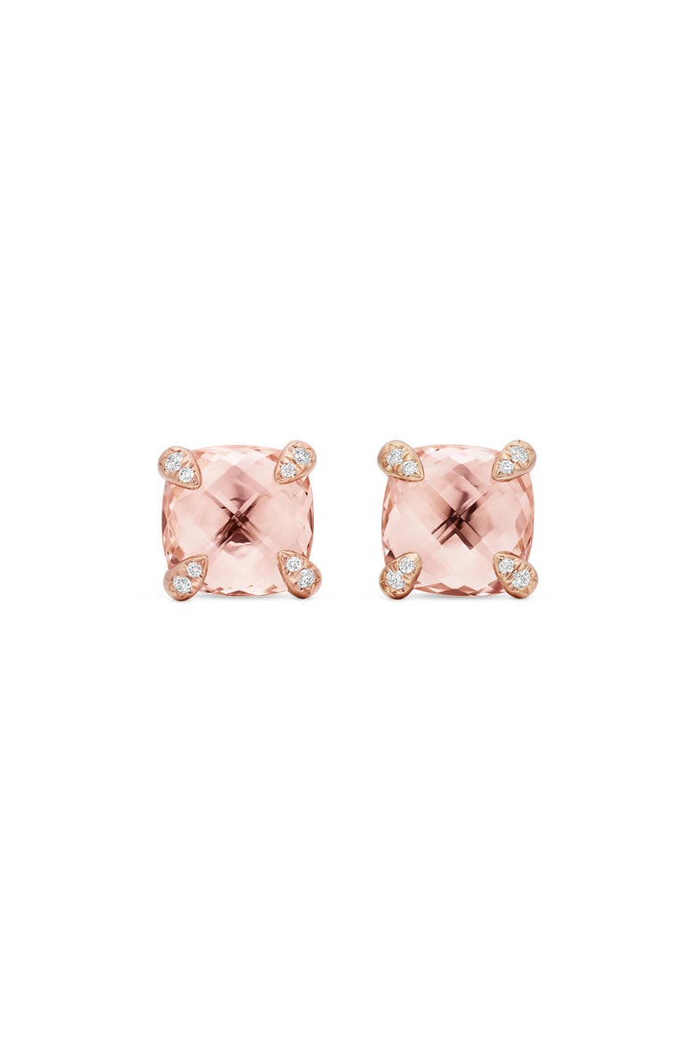 Châtelaine® Morganite 18k Rose Gold Stud Earrings with Diamonds, Main, color, ROSE GOLD/ DIAMOND/ MORGANITE