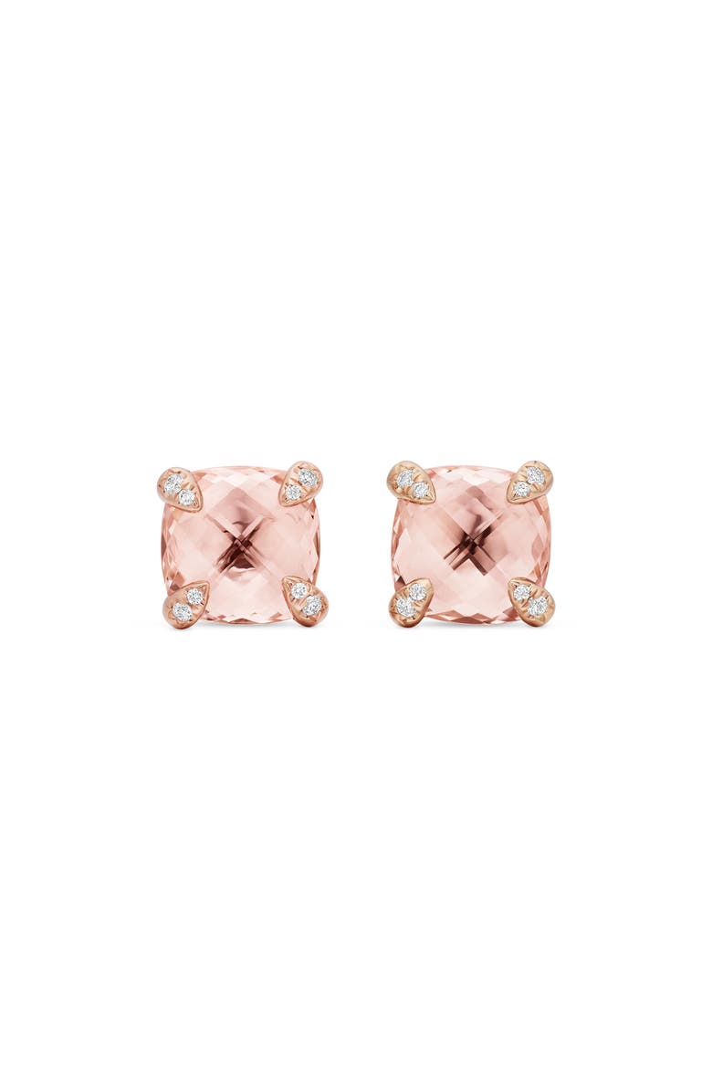 David Yurman Châtelaine<sup>®</sup> Morganite 18k Rose Gold Stud Earrings with Diamonds, Main, color, Rose Gold/ Diamond/ Morganite