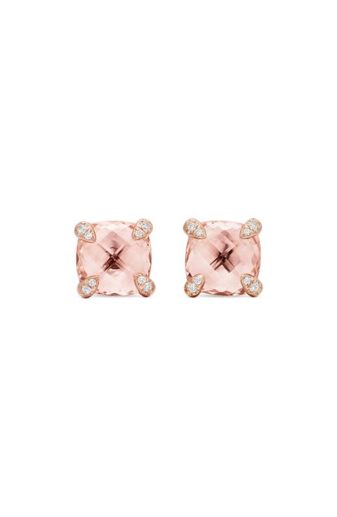 Châtelaine® Morganite 18k Rose Gold Stud Earrings with Diamonds