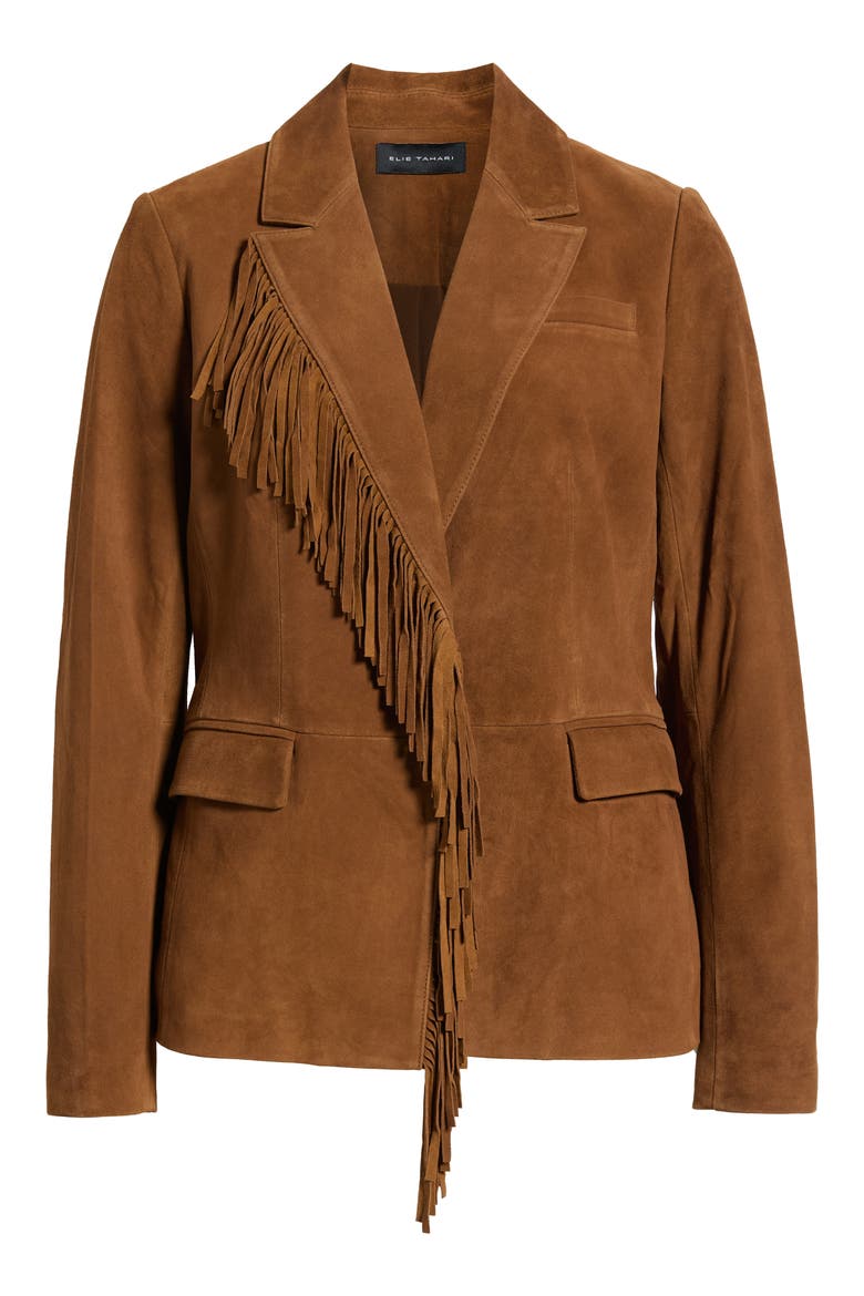 Adeline Suede Leather Fringe Jacket, Alternate, color, DARK SABLE