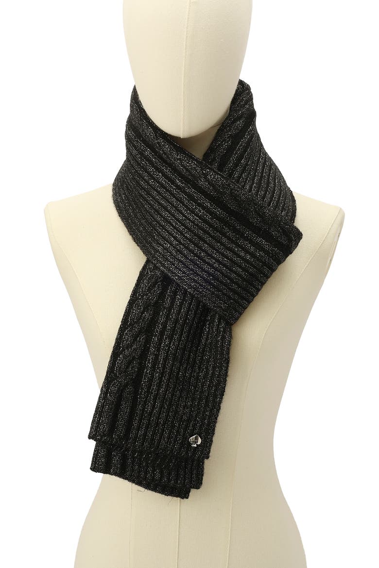 Metallic Cable Knit Scarf, Alternate, color, BLACK