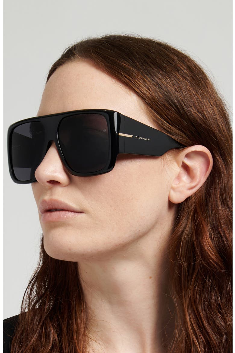60mm Flat Top Sunglasses, Alternate, color, BLACK/ GREY