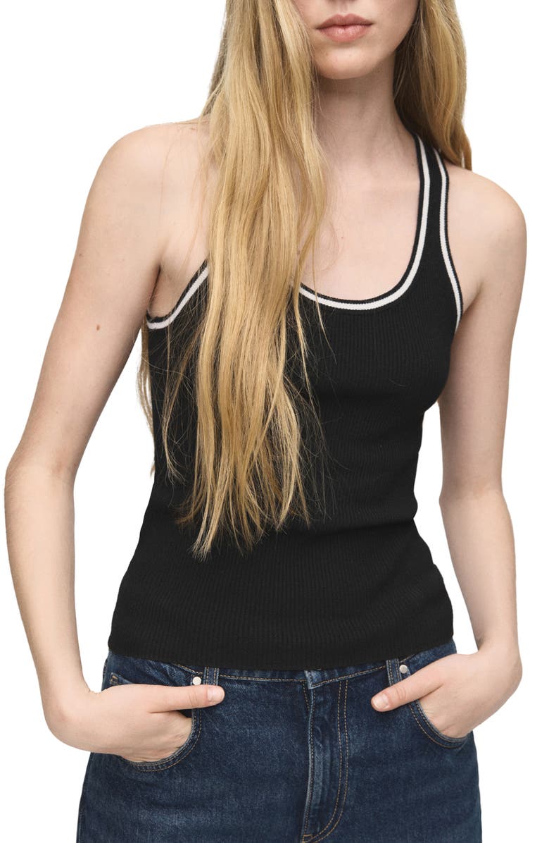 MANGO Tipped <br /><br />Tipped Knit Tank, Main, color, Black