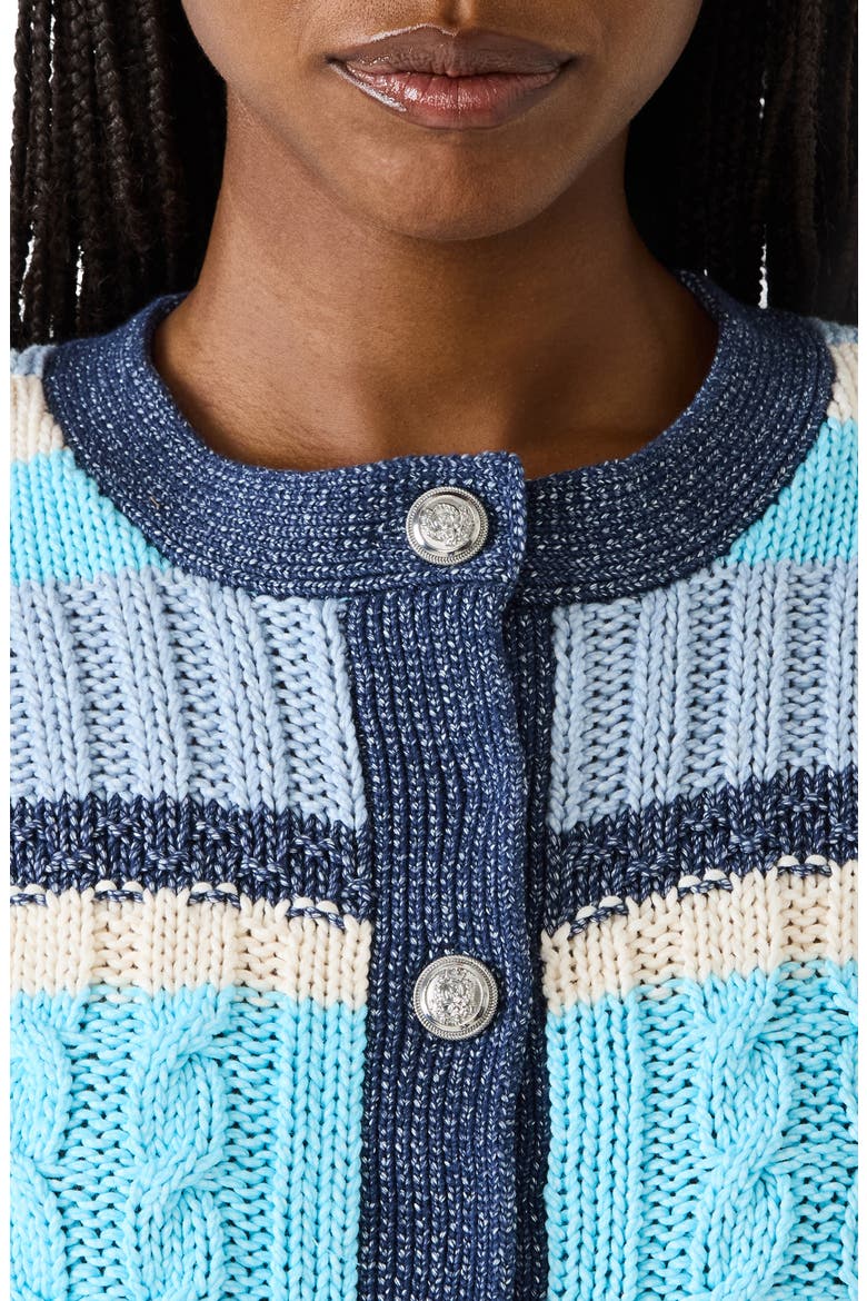 Eviee Crop Cotton Blend Cable Cardigan, Alternate, color, BLUE MULTI
