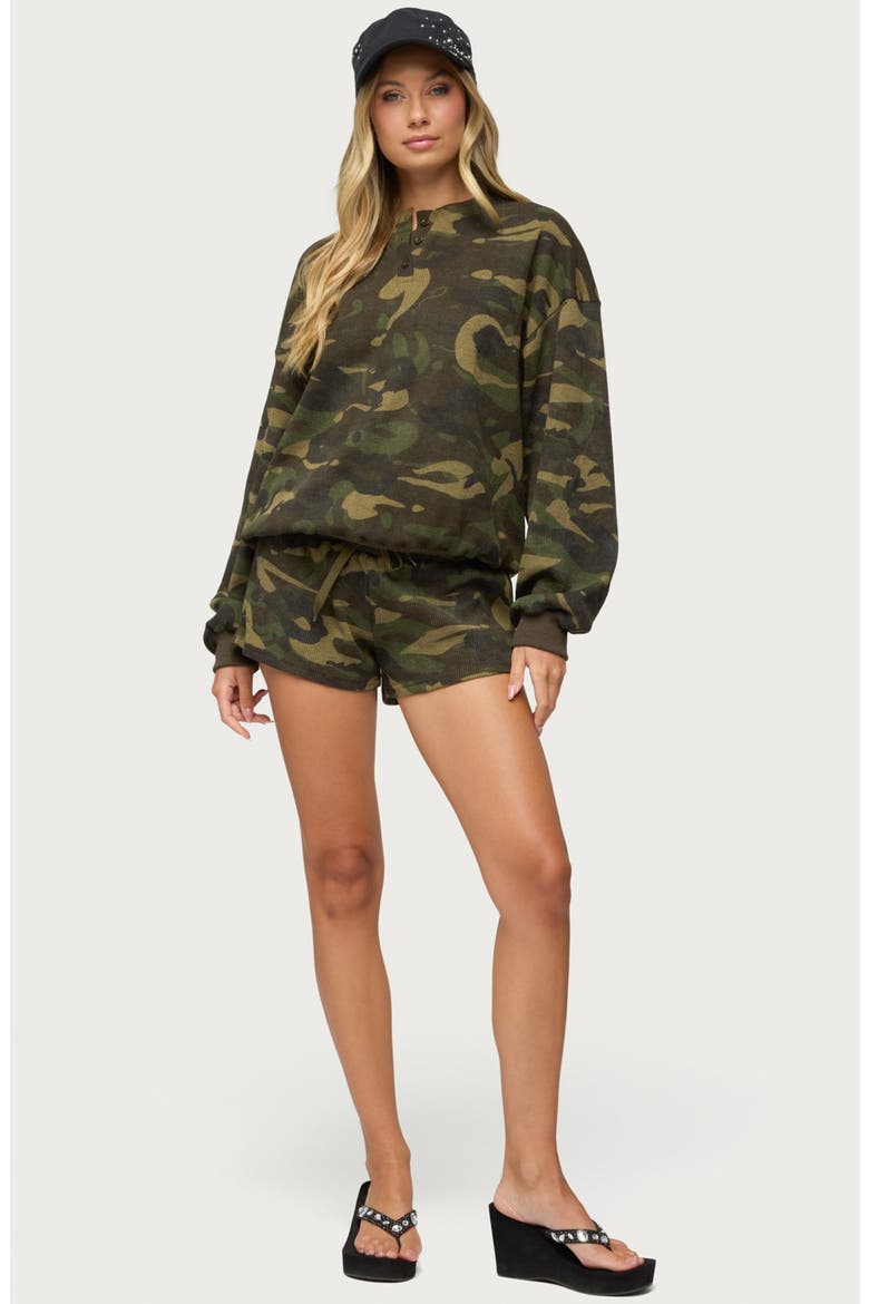 Baila Camo Waffle Knit Henley, Alternate, color, MIX