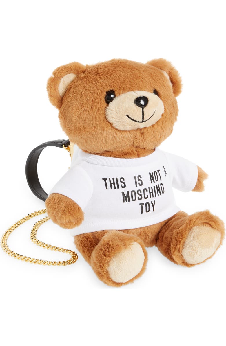 Moschino Plush Stuffed Teddy Bear Clutch, Main, color,