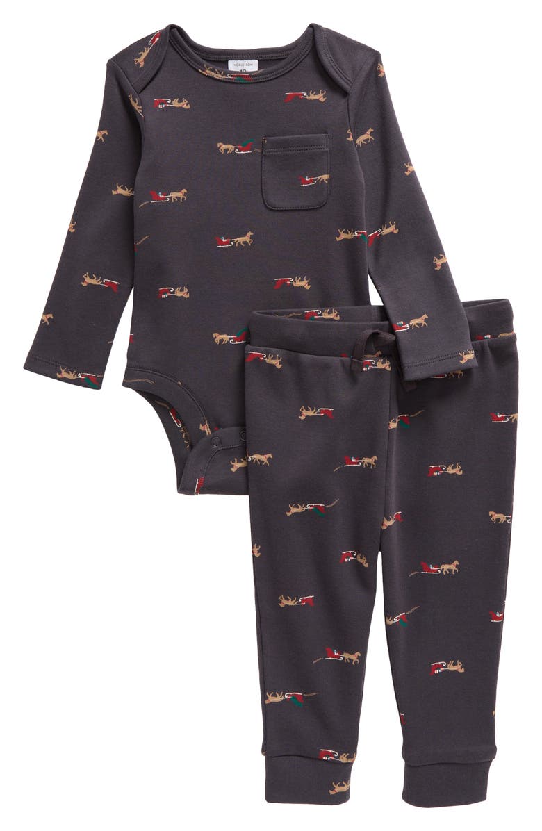 Nordstrom Print Cotton Bodysuit & Joggers Set, Main, color, 