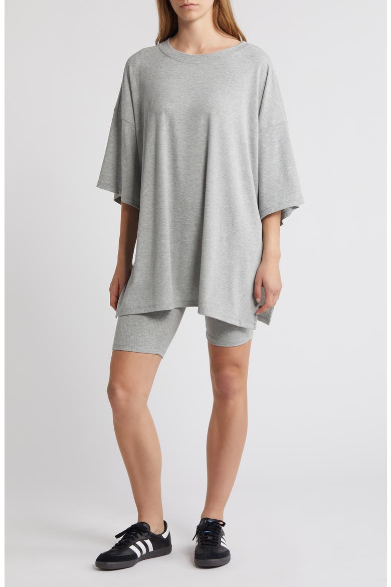 Malone Rib Oversize T-Shirt & Shorts, Main, color, HEATHER GREY