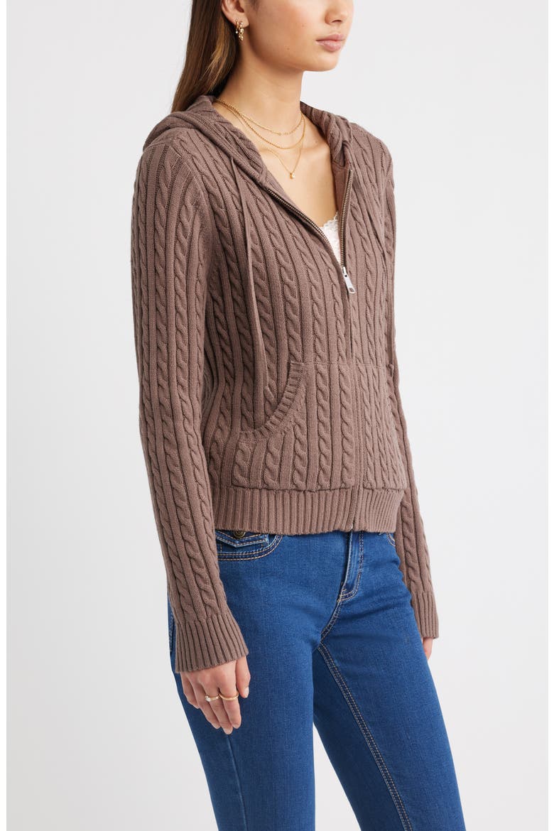 Cable Stitch Hooded Cardigan, Alternate, color, BROWN QUARTZ