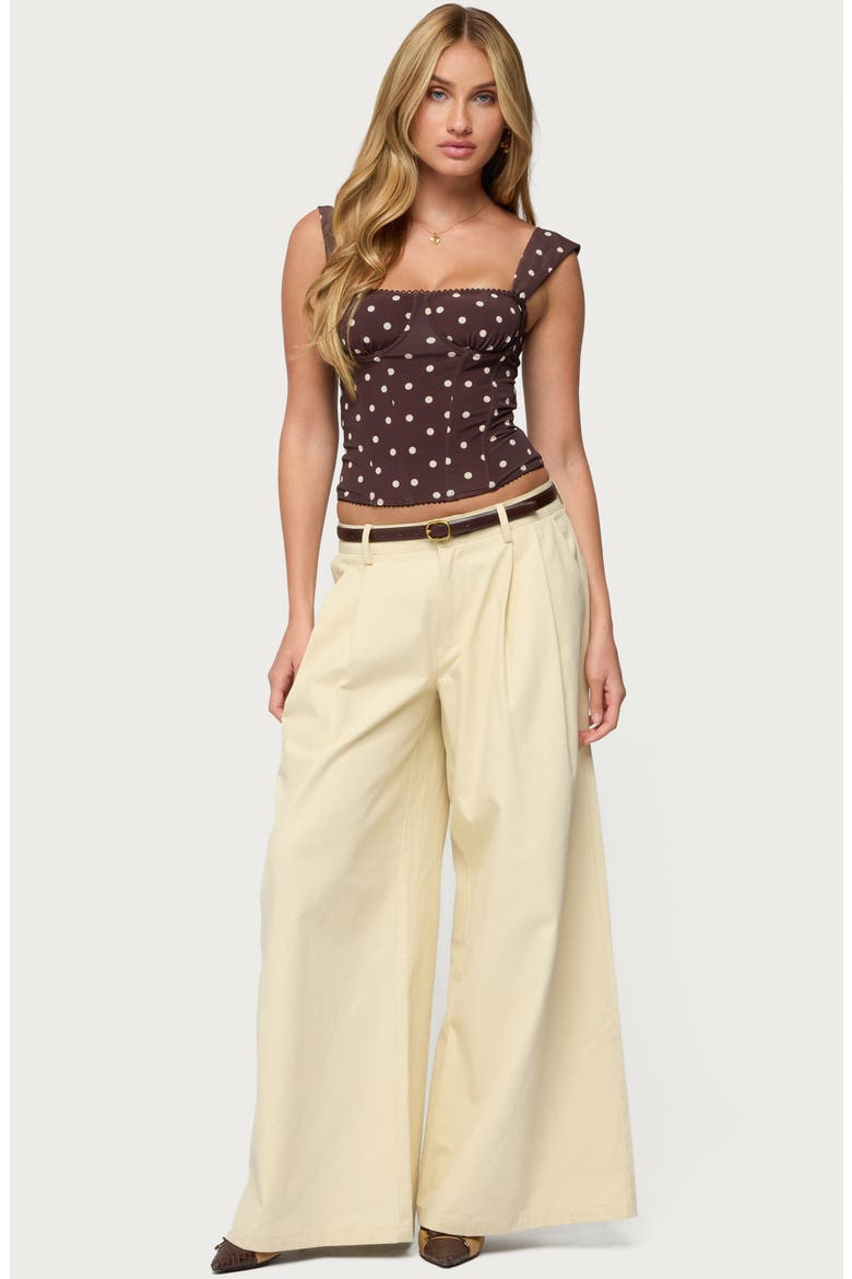 Marcella Polka Dot Mesh Corset Tank, Alternate, color, BROWN-AND-CREAM