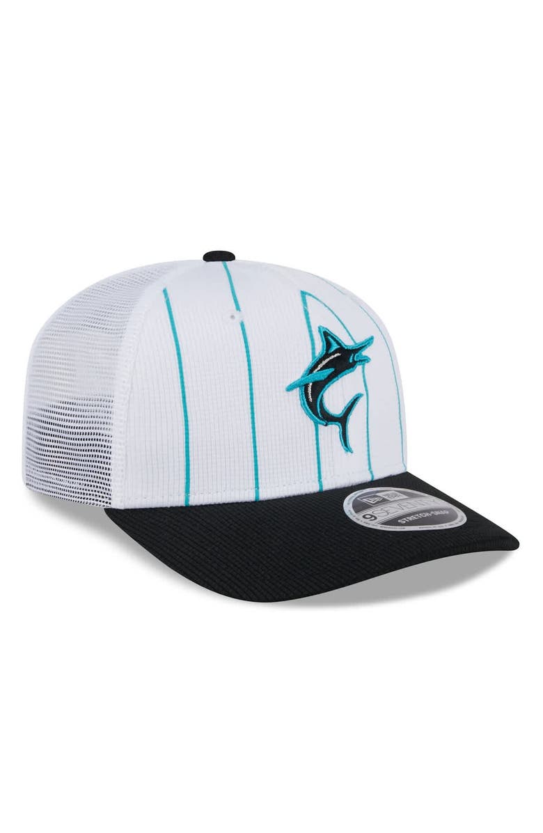 New Era Men's New Era  White/Black Miami Marlins 2025 Batting Practice 9SEVENTY Stretch-Snap Trucker Hat, Alternate, color, 