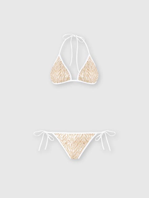 Bikini In Viscose Lamé With Lace Motif And Sequins