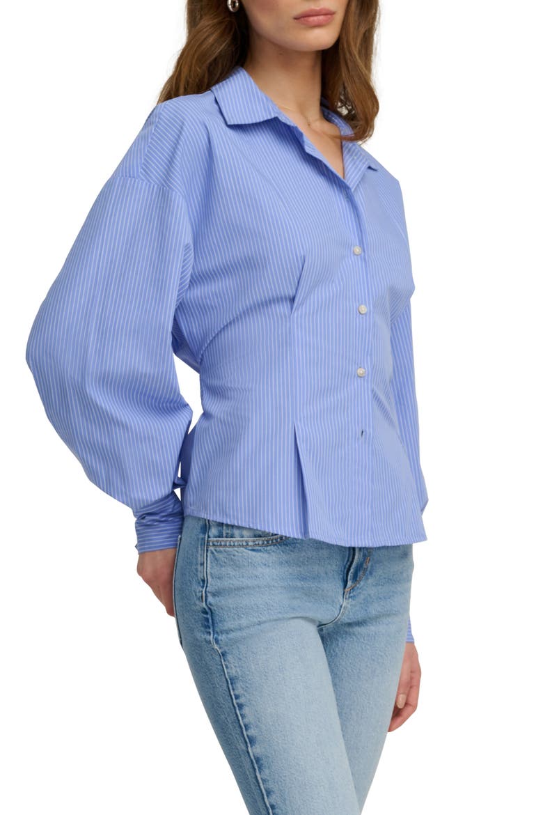 The Back Story Pleated Tie Back Shirt, Alternate, color, BLUE/ WHITE STRIPE