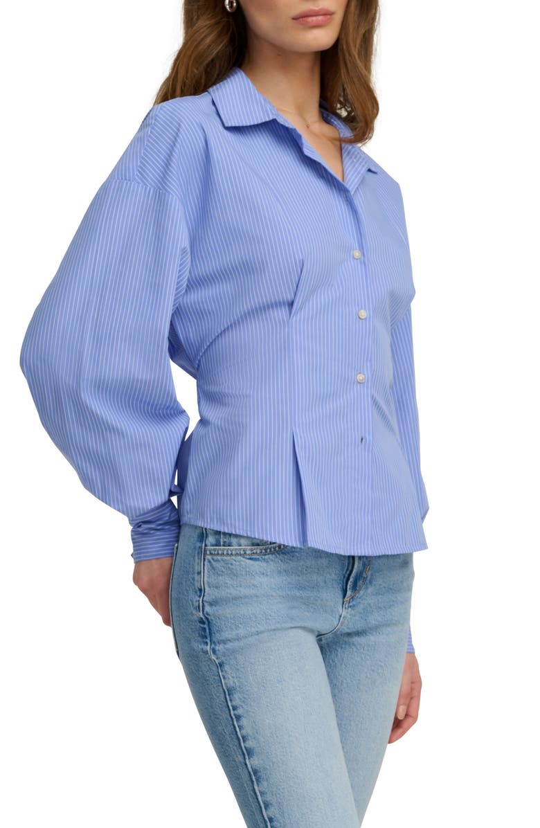 Favorite Daughter The Back Story Pleated Tie Back Shirt, Alternate, color, Blue/ White Stripe