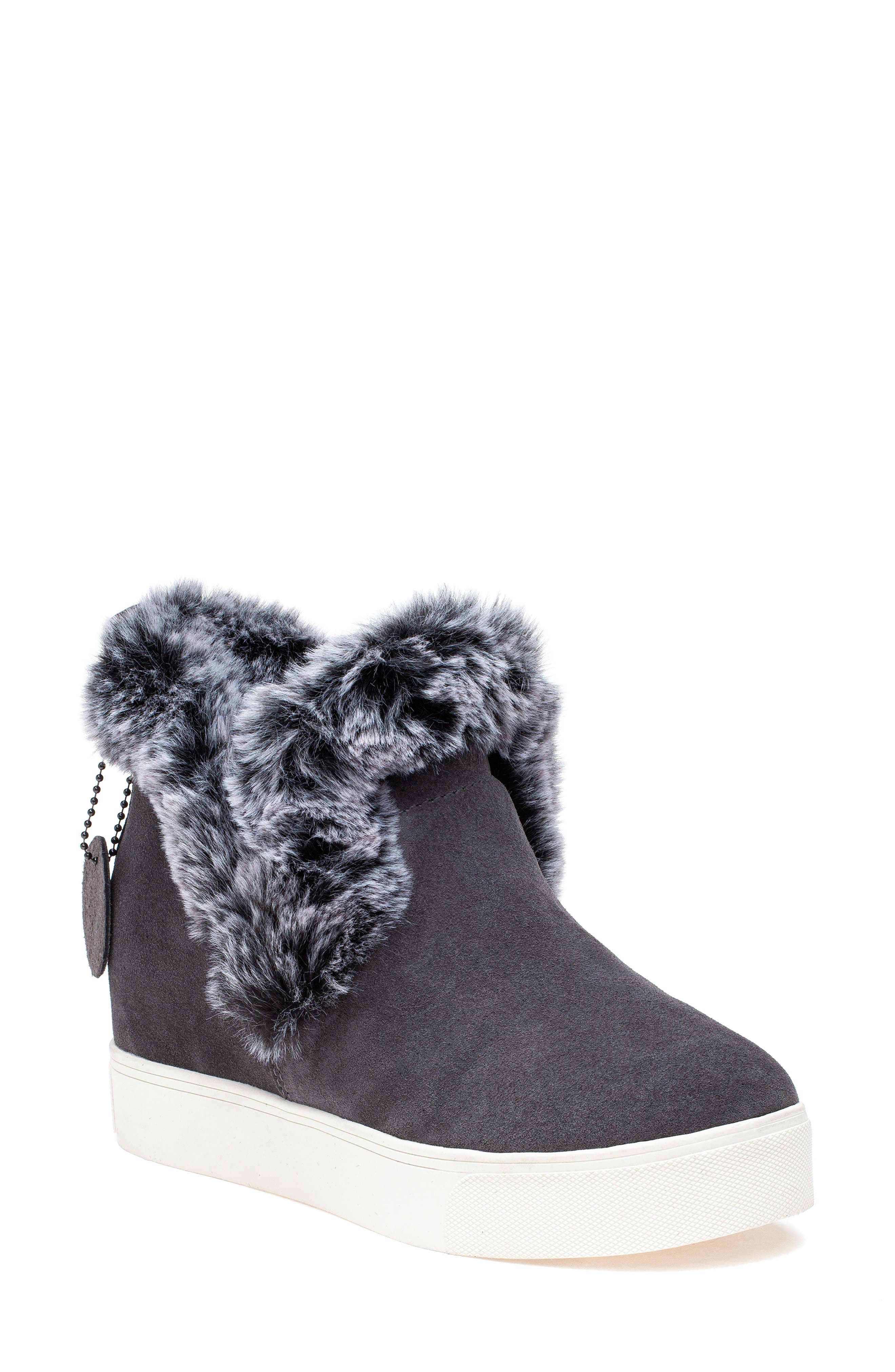 Faux Fur Lined Bootie, Main, color, DARK GREY SUEDE